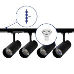 Ensemble complet Rail Monophasé Rail 1 Mètre Noir | incl. 4x Spot + GU10 2700K 3W Dimmable + Embout, Connecteur d’Alimentation